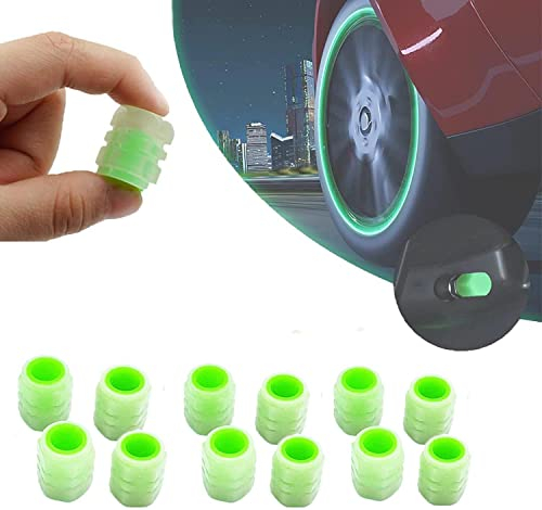 Universal Luminous Tire Valve Stem Caps,Car Auto Wheel Tire Tyre Air Valve Stem Led Light Caps Cover,Glowing in Dark for Car Truck,SUV,Motorcycles,Bike (12pcs)
