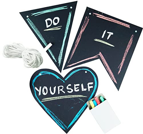 Goodymax® beschreibbare DIY Girlande Wimpel Kette selbst beschriften Karton Kreide Deko Party (Starter-Pack)