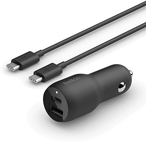 Belkin 37W Dual Port Fast Car Charger with 3.3ft USB-C Cable Included, USB-C 25W PPS Port and USB-A 12W Port for Galaxy S23, S23+, Ultra, Note20, iPhone 14, 13, 12, 11, Pro, Max, Mini and More