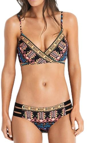 Bikini Damen Push Up Triangel Bikini Set Schnürung Neckholder Zweiteiliger Badeanzug Retro Bademode Badekleid Elegant Boho Strandmode Beachwear Badebekleidung