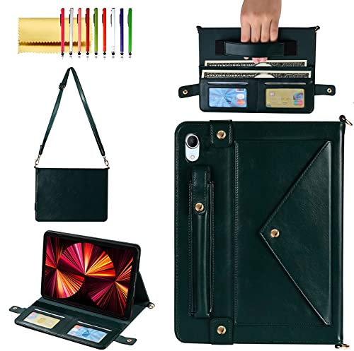 Handbag Case for iPad Mini 2024/2021 8.3, Techcircle Folio Stand PU Leather Crossbody iPad Mini 6/Mini 7 Cover with Pencil Holder+Card Slots Wallet Case with Shoulder Strap+Hand Strap, Midnight Green