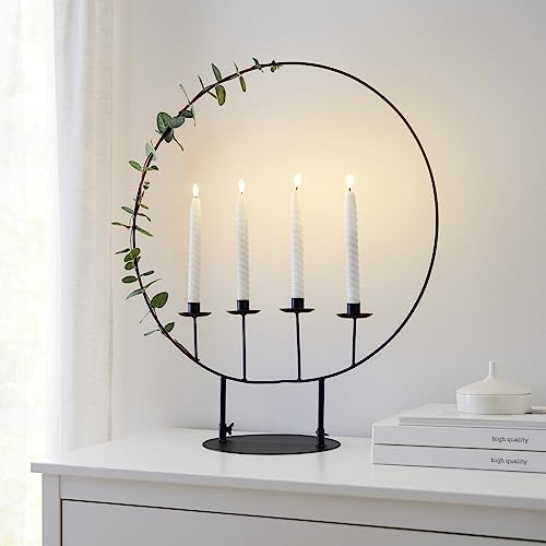 Kerzenhalter Circle aus Metall, schwarz, für 4 Kerzen, 70 cm hoch, Kerzenständer