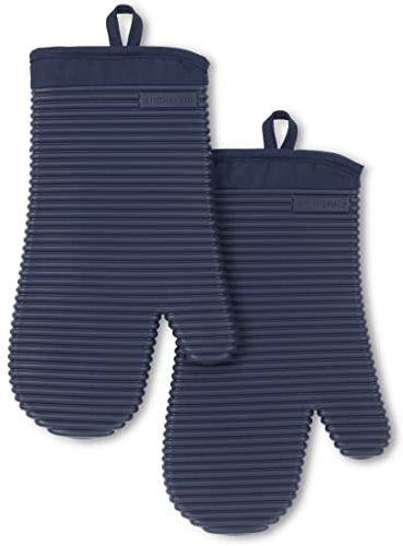 KitchenAid Ribbed Soft Silicone Oven Mitt 2-Pack Set, Ink Blue, 7.5x13
