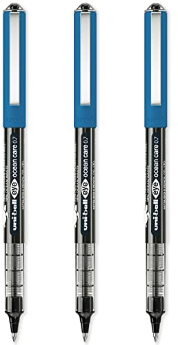 uni-ball Eye Ocean Care Rollerball Pens, 0.7 mm, Black (3-Pack) | Smooth, Consistent Writing, Fade & Water Resistant Super Ink, Comfortable Grip, Ideal for School & Office Use