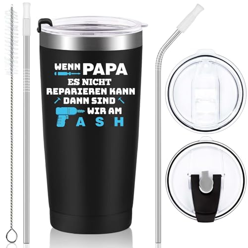 Livole Lustige Geschenke für Papa, Vater, Geschenkideen zum Vatertag, Papa Geschenk Geburtstag, Vater Becher, 20oz Isolierter Camping Becher, 600ml Doppelwandig Edelstahl Weinbecher