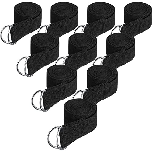 Jerify 10 Pcs Yoga Strap for Stretching Bulk 6ft Exercise Stretch Band with Metal D Ring Adjustable Pilates Non Elastic Yoga Belt for Women Men Physical Fitness Gym Workout Dance (Black)