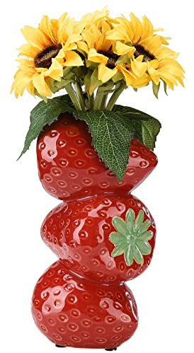 BestAlice Erdbeervase für Blumen, niedliche Keramik-Erdbeere, dekorative Vase, kreatives Obst-Erdbeer-Blumenarrangement für Zuhause, Büro, Dekoration (rot)