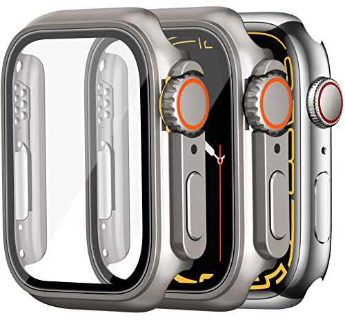 Dilhvy 2 Stück Hülle für Apple Watch Displayschutz Series 9 8 7 45mm 【Apple Watch Ultra Style Case】, iWatch Schutzhülle Bumper Einzigartiges Design mit Glas Displayschutzfolie für Damen und Herren
