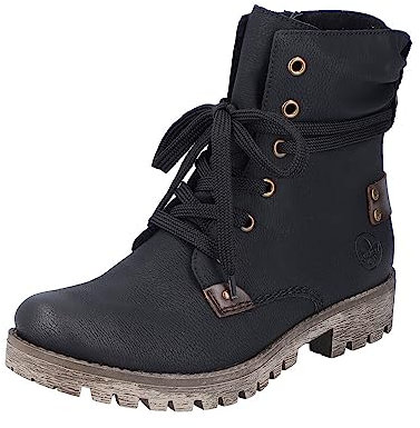 Rieker Damen Schnürstiefeletten 78530, Frauen Stiefeletten,halbstiefel,Kurzstiefel,uebergangsschuhe,uebergangsstiefel,schwarz (01),37 EU / 4 UK
