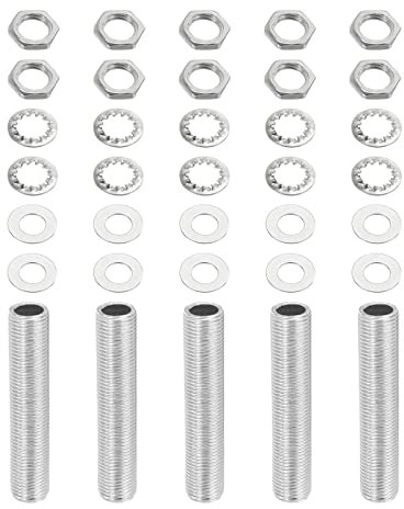 YOKIVE 35 Paquete Lámpara Tubos Kits, 1/8IP Roscado 2.4 Longitud Hexagonal Sujetador Surtido con Bloqueo Tuercas Arandelas, Genial para Techo Lámparas Bricolaje Proyectos