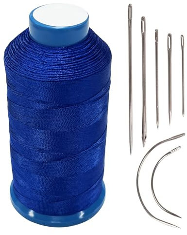 Haobase Hilo de coser de nailon de 1500 yardas T70#69 para cuero, bolso, zapatos, lona, tapicería con kit de agujas de coser (azul)