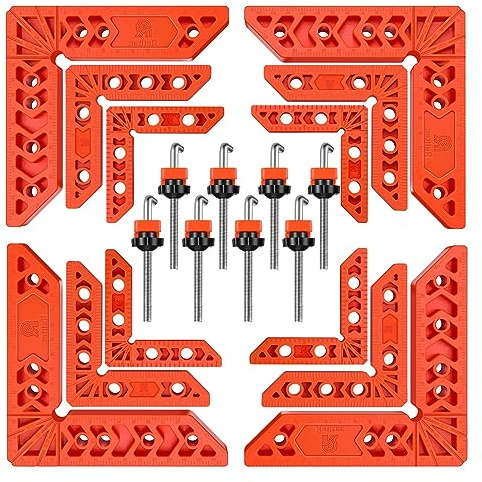 Relitec R Clamping Square for Woodworking, 90 Degree Corner Clamp Positioning Squares Right Angle Clamp Wood Tools for Gluing Cabinets, Photo Frames or Drawers, Set of 12（3'' 4'' 6''）, Orange