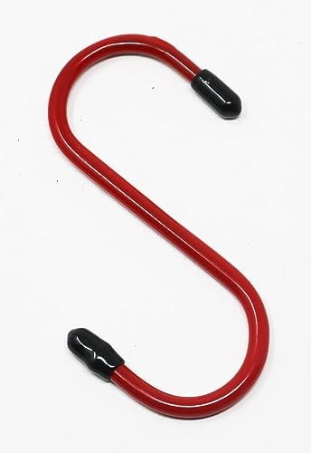 fiXte S-Haken, kunststoffbeschichtet, Gummi-Enden, Aufbewahrung, Küche, Garage, Schuppen, Stall, 100 mm, Rot, 10 Stück