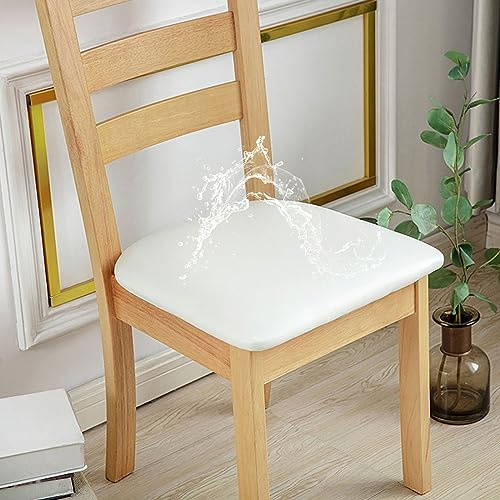 Fansu Lote de 2 4 6 8 Funda para Asiento de Sillas de Comedor, Impermeable Color Sólido Funda de Asientos para Sillas de Cocina Fundas Elásticas para Sillas sin Respaldo (Blanco,4 Piezas)