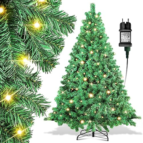 Ikodm Árbol de Navidad Artificial con iluminación, 180 cm, Color Verde, PVC, automático, con 860 Luces LED, luz Blanca cálida y Soporte de Metal, difícilmente inflamable