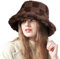 OCTEEN Flauschiger Kunstpelz Bucket Hat Winter Warme Mütze für Damen Herren, Gitter Dunkles Khaki, Einheitsgr��e