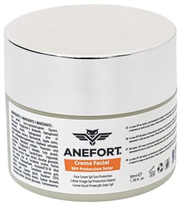ANEFORT Crema Facial Protección Solar SFP* 50 con Colageno, Jojoba, Gatuline, Ácido Hialurónico de bajo pM, Vitamina C, Vitamina E - 50 ml