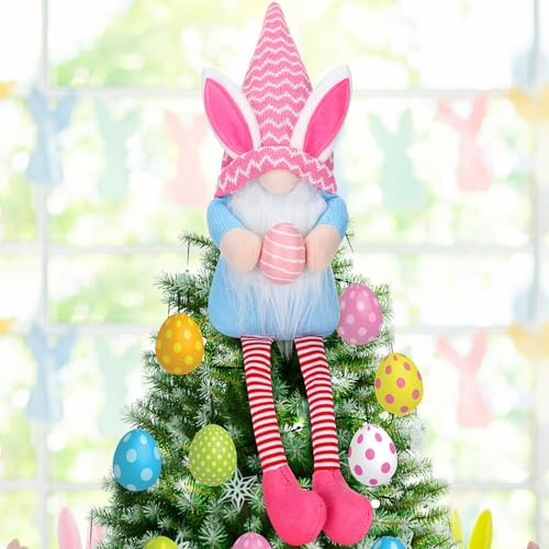 VitalCozy Oster-Zwerg, Baumspitze, 61 cm, groß, Osterbaumschmuck, schwedische Zwerge, Plüsch, Party-Dekoration, Ornament, Zubehör mit hohen Hutbeinen, Hasenohren für Zuhause, Kamin, Tisch, Feiertage,