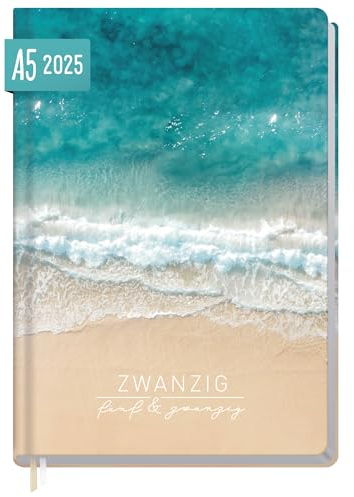 Häfft-Timer 2025 A5 Summer Beach JANUAR - DEZEMBER 2025, Hardcover Kalender, Buchkalender, Terminplaner für junge Erwachsene - nachhaltig & klimafreundlich