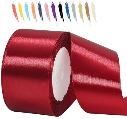Rotwein 50mm Satinband 23 Meter, Polyesterband, verschönern Sie Ihre Bastelarbeiten und Feiern, ideal für Geschenkverpackungen, Dekorationen, Hochzeitsautoband, Bänder zum Basteln