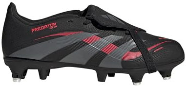 adidas Unisex niños Predator League Fold-Over Tongue Soft Ground Football Boots Kids, Core Black/Grey Four/Lucid Red, 38 EU