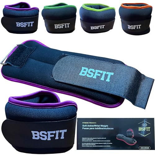 BSFIT Tobilleras y muñequeras con peso ejercicio en casa de neopreno - Set de pesas para tobillos y muñecas de 0,5kg, 1kg, 1,5kg y 2kg - tobilleras lastradas (2x 0,5kg Fucsia Flúo)