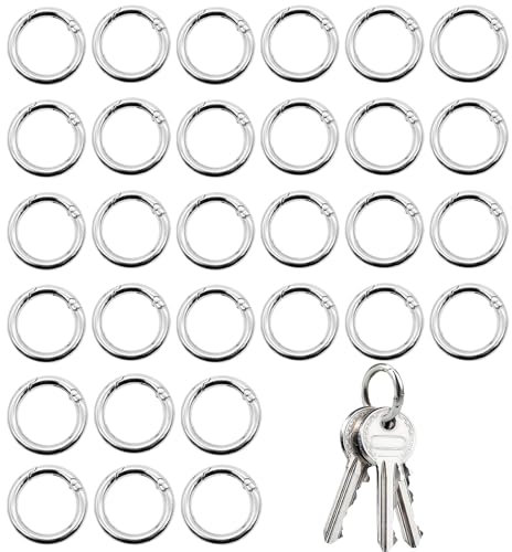 oupados 30 Pièces Anneau Mousqueton Boucle Rond Mousqueton Boucle à Ressort Anneaux de Porte Pour Les Portefeuilles, Les Porte-Clés, Les Laisses De Chien 28 mm