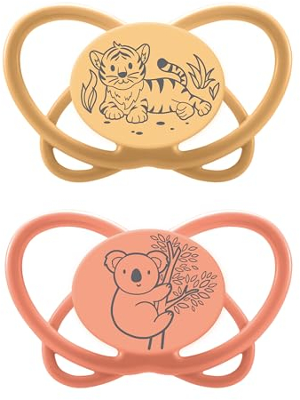 nip - Butterfly | 0-6 Monate | 2er Pack | Stillfreundlicher, zahnfreundlicher Babyschnuller inkl. Schnullerbox. Nachhaltiger Schnuller mit weichem Silikonsauger, Orange/Rot