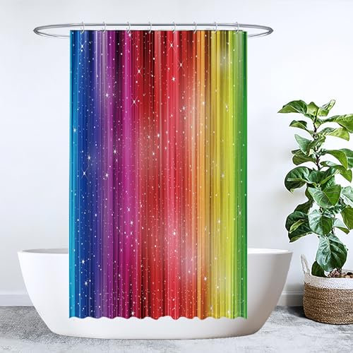 Ulticool Rideau de Douche - Arc-en-Ciel - 120 x 180 cm - Saint Valentin Homme/Femme - Valentin pour Lui/Elle - Lavable - Anti-moisissure - Imperméable - avec 8 Anneaux