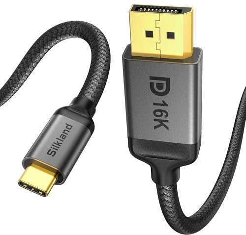 Silkland USB C to DisplayPort 2.1 Cable 1M [VESA Certified] 16K@30Hz 8K@120Hz 4K@240Hz, Thunderbolt 5/4 to DisplayPort, Compatible MacBook Pro, Odyssey G8, Not for Portable Monitor