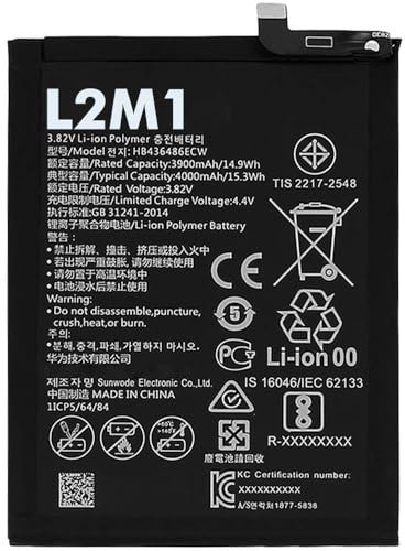 L2M1 Batteria HB436486ECW compatibile con Huawei P20 Pro CLT-AL00 CLT-AL00L CLT-AL01 CLT-TL01 4000mAh 15.3Wh 3.82V