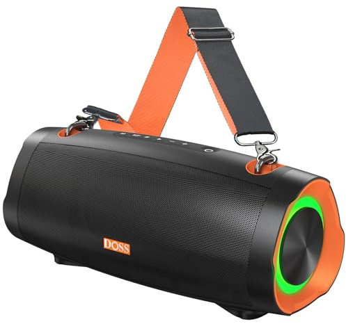 DOSS Extreme Boom Pro D100 Bluetooth Speaker with 140W Peak, 70W Bold Sound, Extra Bass, 24H Playtime, Beat-Sync Lights, Built-in Power Bank, IPX6 Waterproof, Portable Strap for Hiking, Camping-Orange