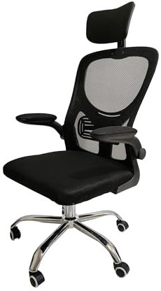 FENIXSHOP24 Sedia Ufficio Ergonomica, con Poggiatesta, Braccioli, Supporto Lombare, Regolazione in Altezza, Poltrona girevole con ruote e rete traspirante – Nera - JG-9070