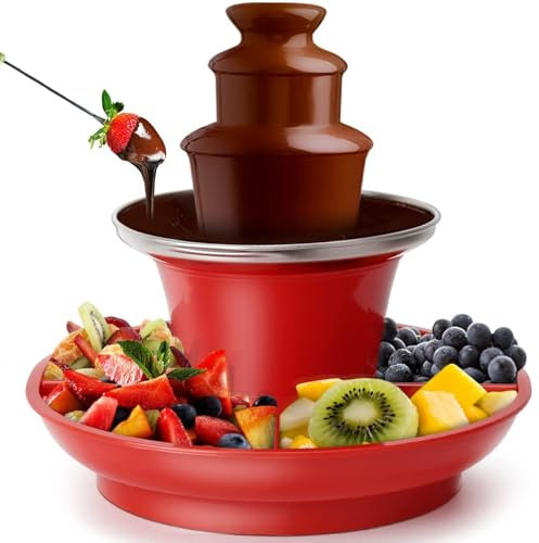 3-Tier Chocolate Fountain, Mini Chocolate Fondue Fountain with Fruits/Nuts/Treats Serving Tray, Can Hold 200g Chocolate Sauce, Automatic Chocolate Melting Tower for Party Wedding