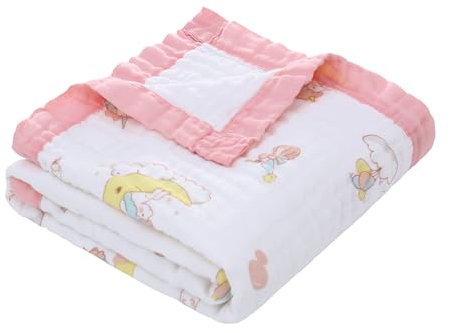 Musselin Babydecke für Babys 6-Lagig Kinder Baumwolle Decke Weich Atmungsaktiv Wickeldecke Einschlagdecke Mädchen Junge 110x110cm (Rosa)
