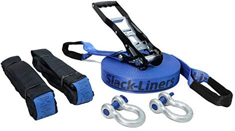 Slackline Komplett-Set 6-TLG 50mm breit - 18m lang - Blau - Made in Germany