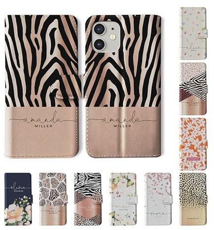 Tirita Personalised Wallet Phone Case for iPhone 6 Plus & 6s Plus With Card Holder – Leather Flip Case or Cover With Custom Name – Cute Personalised Gift for Women [11. Animal Print Tiger]