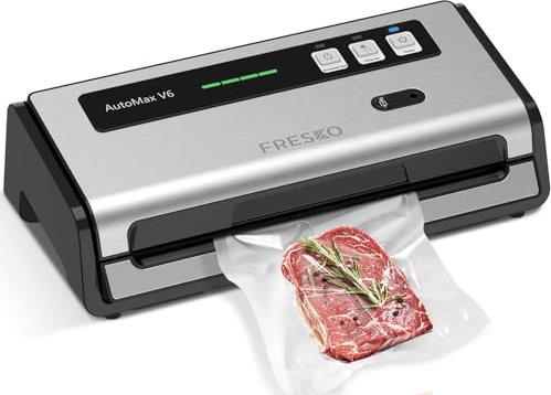 FRESKO Machine à emballer sous vide automatique, 140 W, double scellage thermique, 2 sacs à rouleaux, cutter intégré et rangement des sacs