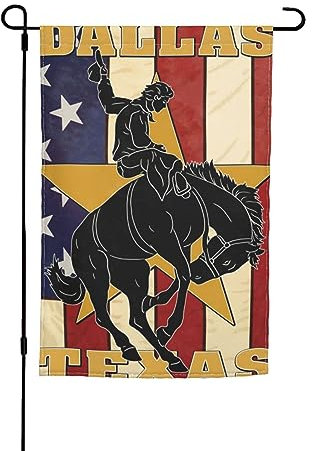 Texas Cowboy Bucking Bronco Retro Parteifahne Langlebig Dekorative Fahnen Verblassen Beständig Garten Flagge Décor Für Festival Outdoor Veranda 30X45Cm