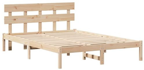 vidaXL Marco de Cama con Cabecera 160X200 cm de Madera Sólida de Pino Diseño Moderno Duradero Montaje Fácil Sin Somier Muebles de Dormitorio Naturales