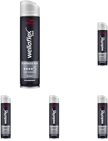 Wellaflex Men Express Fix Haarspray | Ultra Starker Halt | 48 Std. Halt | Vegan | Dermatologisch Getestet | 250ml (Packung mit 5)