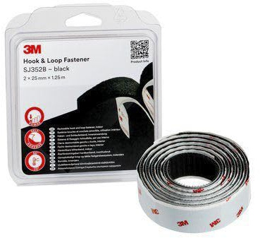 3M SJ352BP SCOTCHMATE Doppelseitig - Haken und Schlaufen Klettband, 25mm x 1.25m, Schwarz