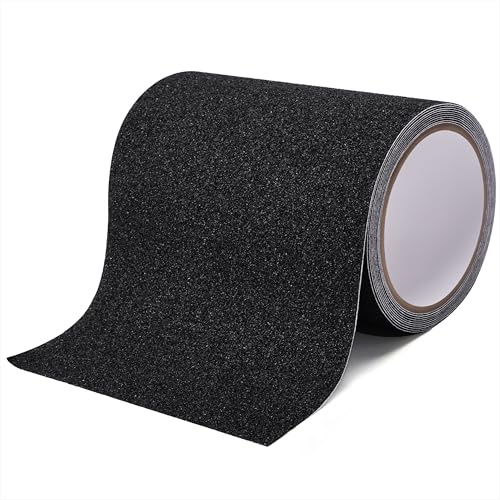 Qzakce Antirutsch Klebeband Streifen mit Selbstklebend 150mm x 5m Wasserfest Antirutsch Streifen Treppe Stufen Band Kleber rutschfest Klebeband für den Innen- und Außenbereich, Schwarz