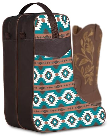 CipherWest Cowgirl Boot Bag with Southwestern Aztec Pattern, Fits Boots Up to 17 Inches, Dual-Zipper Storage for Cowboy Boots, Ideal for Rodeo, Equestrian, and Travel
