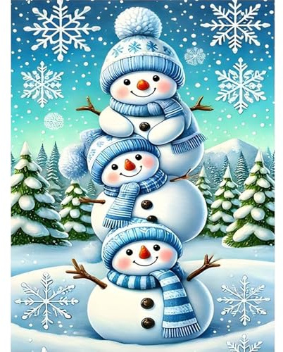 Bowetile Christmas Snowman Diamond Painting Art Kits for Adults, 5D Diamond Art Painting Kits, Full Drill Nightscape Painting Rhinestone Embroidery Pictures for Beginners, Home Wall Decor 30x40 cm