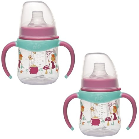 nip Trinklernbecher 6 M+, praktische Griffe, BPA-frei, 150 ml, made in Germany, mit auslaufsicherem Soft-Trinkschnabel Silikon, fördert das Erlernen des eigentlichen Trinkvorgangs, 2 Stück