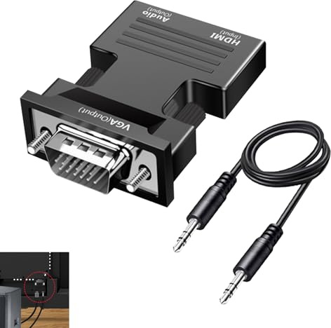 HDMI to VGA Adapter, HDMI Female to VGA Male Converter 1080P Full HD Cable with 3.5mm Audio Output, Plug and Play Video for Laptop PC Projector Monitor HDTV, No Driver Required, Compact Durable Design
