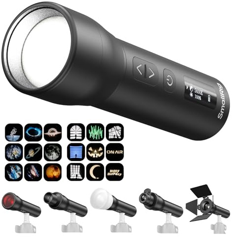 SmallRig RF 05B Portable LED Photography Flashlight 1900K-8000K, 2600mAh 5W-8W Zoom Video Light with Gobos Film Slides Filters Barndoor Spotlight Snoot Diffuser for Content Creators, IP65 Rating -6137