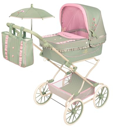 Zusammenklappbarer Reborn-Puppenwagen mit verstellbarem Lenker und Sonnenschirm Botanic DeCuevas 82068