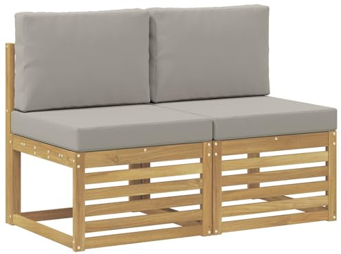 vidaXL 2 Stück Outdoor Mittelsofa Massivholz Akazie Weiß, Gartenmöbel für draußen, wetterfest, schicke Balkon-Layouts, Flexibles Design, Robustes Holz